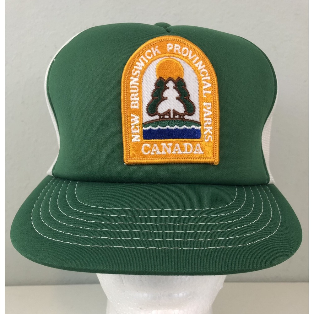 Vintage New Brunswick Parks Canada Patch Trucker Hat Snapback Cap Green White